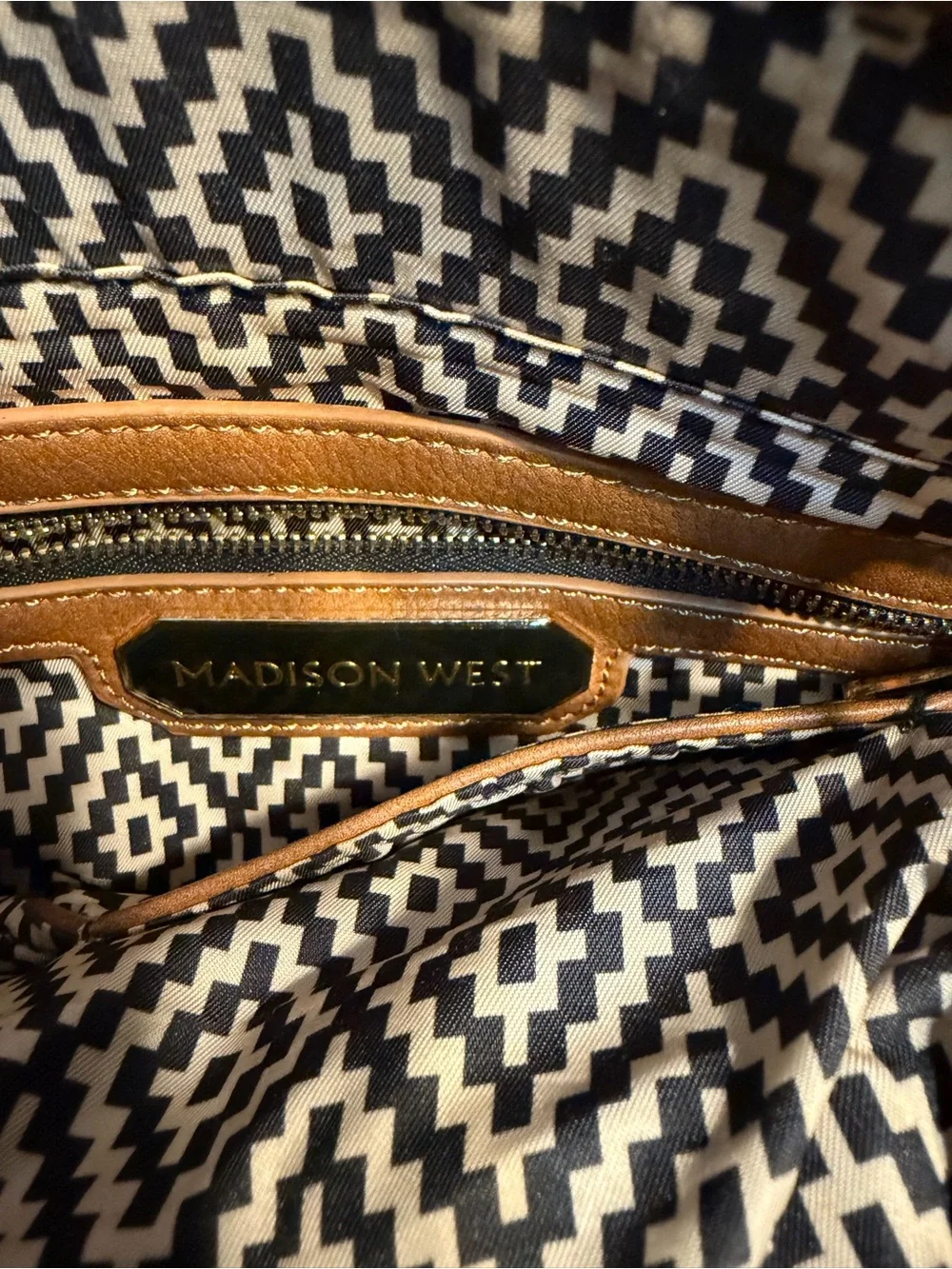 Madison West Brown Shoulder Tote with Gold Hardware